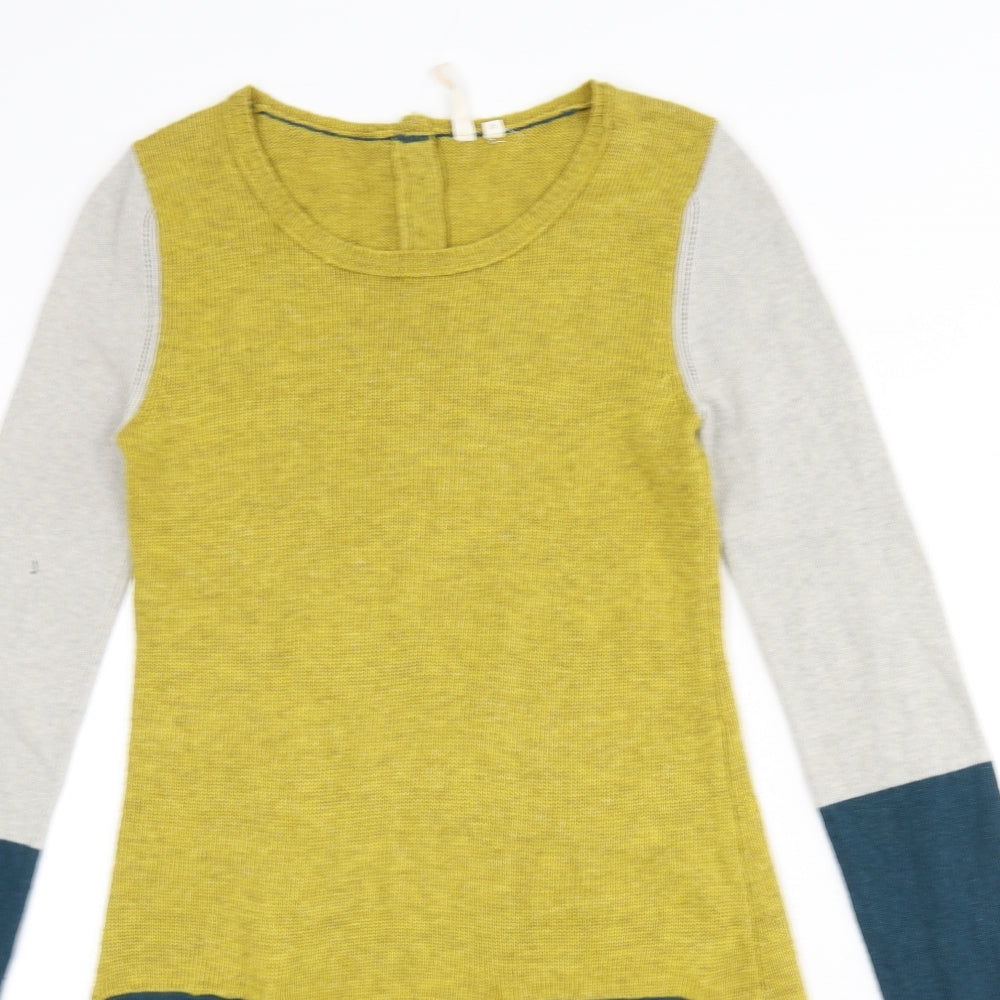 White Stuff Womens Yellow Acrylic Jumper Dress Size 10 Round Neck Button - Tight Knit