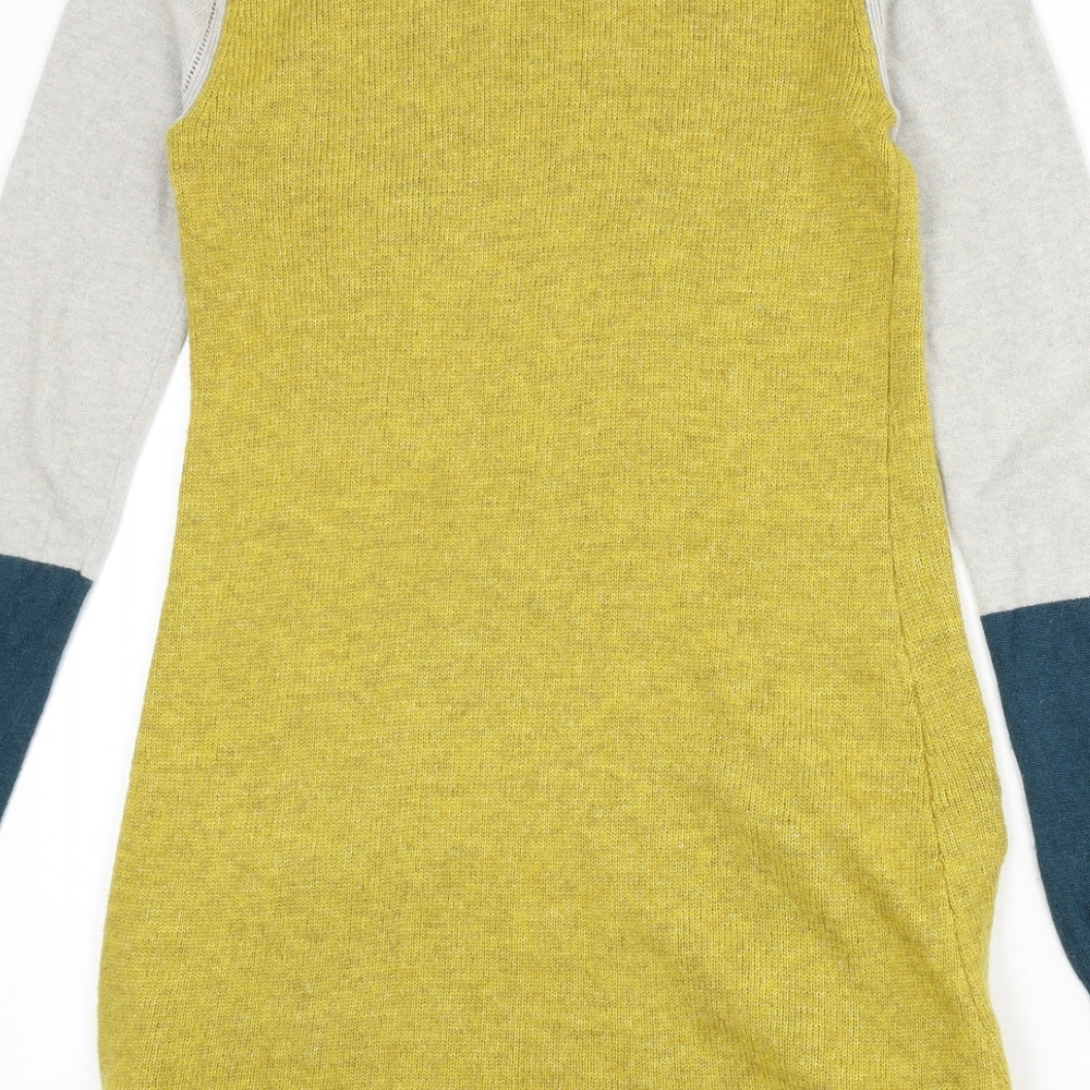 White Stuff Womens Yellow Acrylic Jumper Dress Size 10 Round Neck Button - Tight Knit