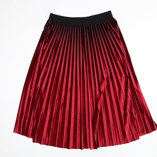 Marks and Spencer Womens Red Polyester Pleated Skirt Size 14 - Gradient Effect