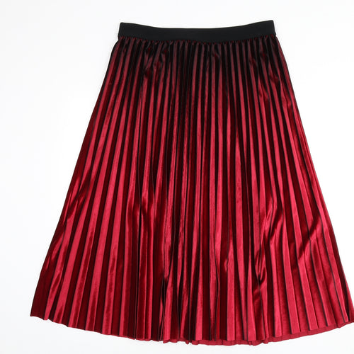 Marks and Spencer Womens Red Polyester Pleated Skirt Size 14 - Gradient Effect