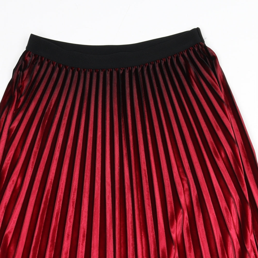 Marks and Spencer Womens Red Polyester Pleated Skirt Size 14 - Gradient Effect