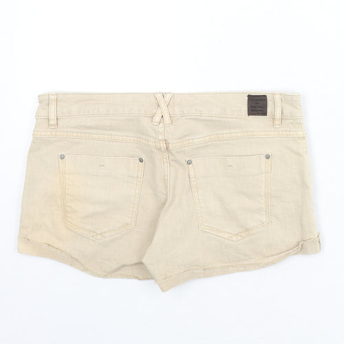Pull&Bear Womens Beige Cotton Hot Pants Shorts Size 10 Regular Zip