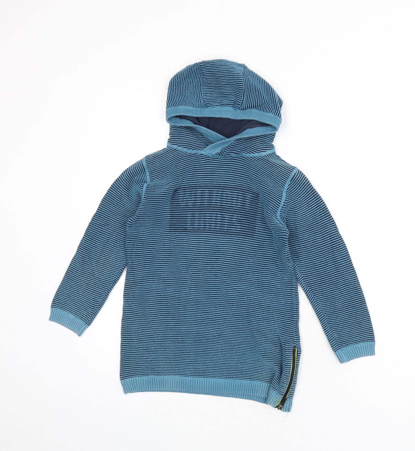 NEXT Boys Blue Striped Cotton Pullover Hoodie Size 5 Years Pullover - Zip Sides, Slogan