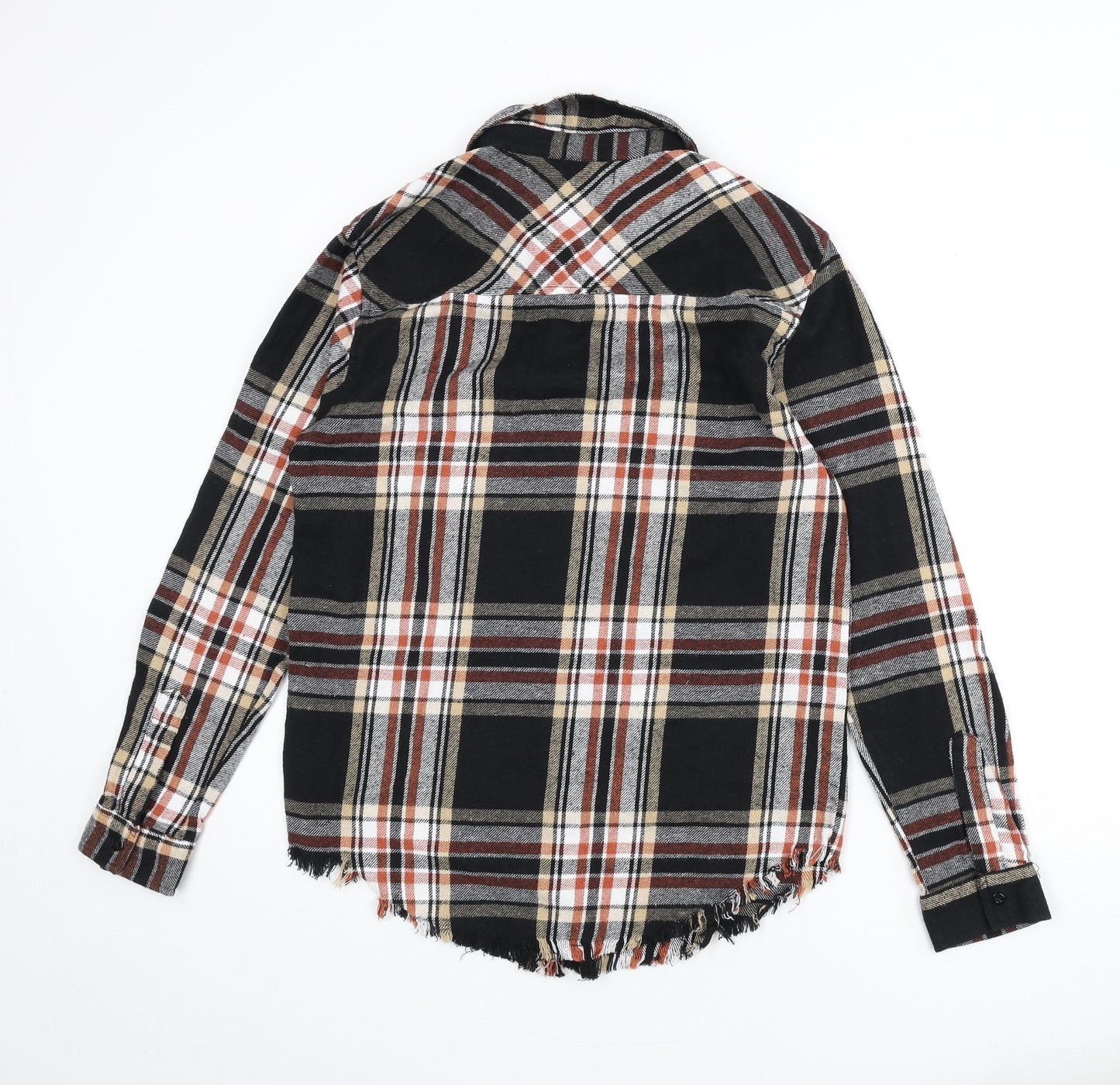 Boohoo Mens Multicoloured Plaid Cotton Button-Up Size M Collared Button - Frayed Hem