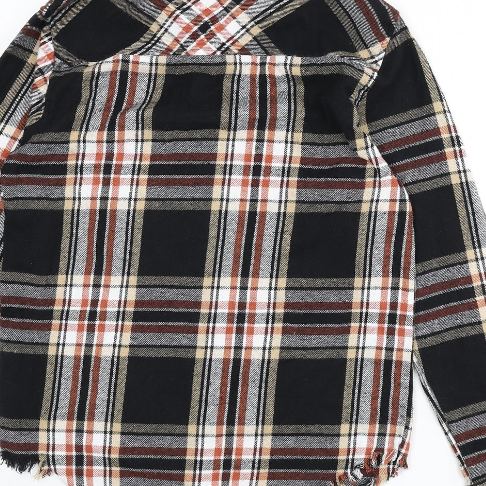 Boohoo Mens Multicoloured Plaid Cotton Button-Up Size M Collared Button - Frayed Hem