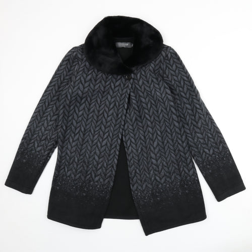 Coercion Womens Black Geometric Jacket Coat Size S Button - Faux Fur