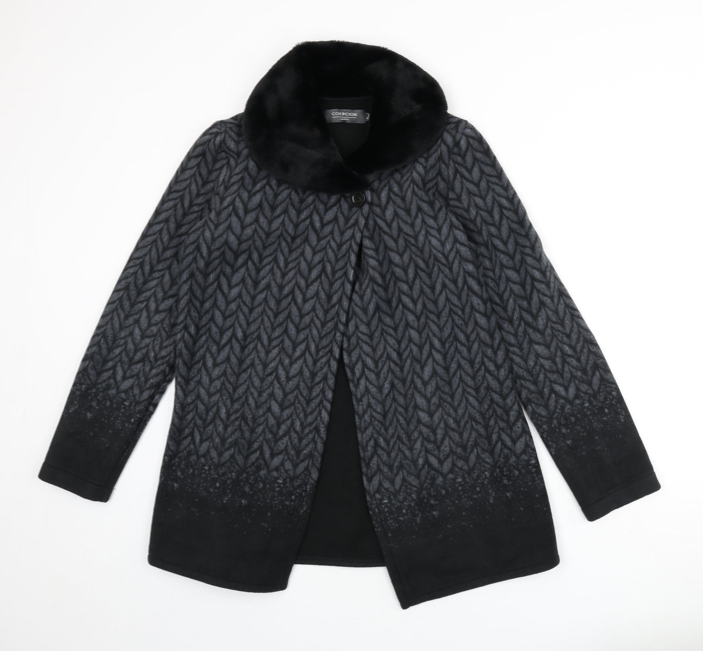 Coercion Womens Black Geometric Jacket Coat Size S Button - Faux Fur