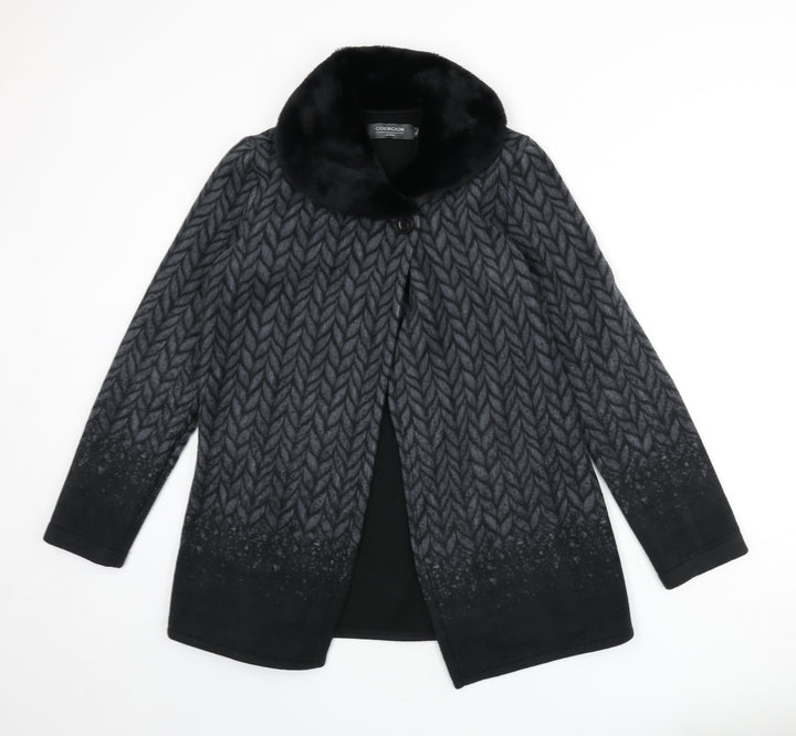 Coercion Womens Black Geometric Jacket Coat Size S Button - Faux Fur