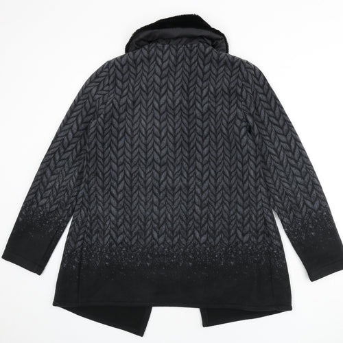 Coercion Womens Black Geometric Jacket Coat Size S Button - Faux Fur