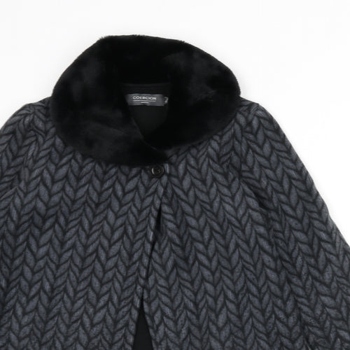Coercion Womens Black Geometric Jacket Coat Size S Button - Faux Fur