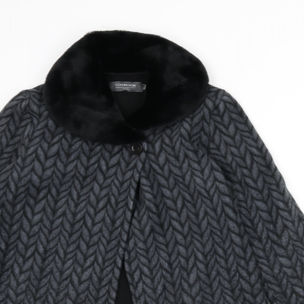 Coercion Womens Black Geometric Jacket Coat Size S Button - Faux Fur