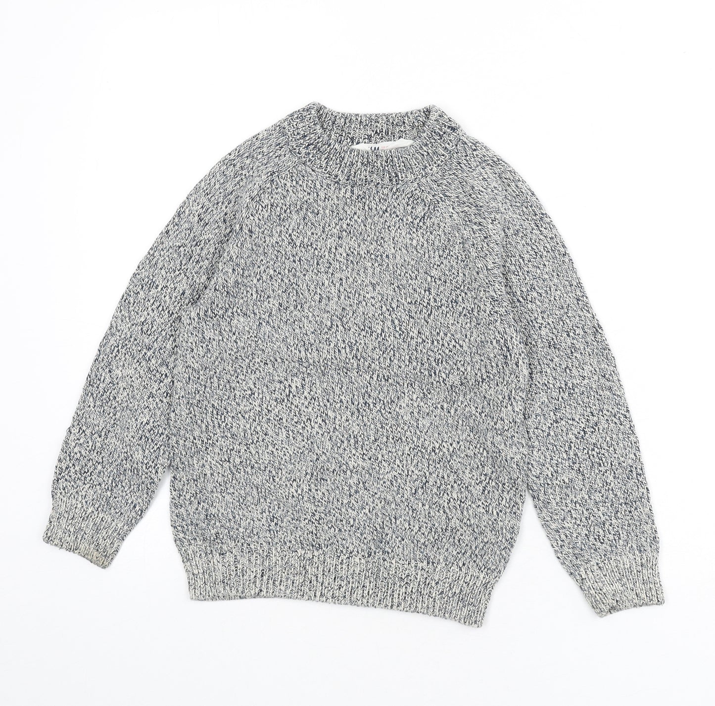 H&M Girls Blue Round Neck Herringbone Cotton Pullover Jumper Size 6-7 Years Pullover - Size 6-8
