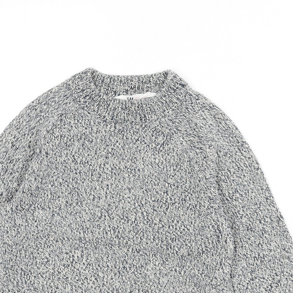 H&M Girls Blue Round Neck Herringbone Cotton Pullover Jumper Size 6-7 Years Pullover - Size 6-8