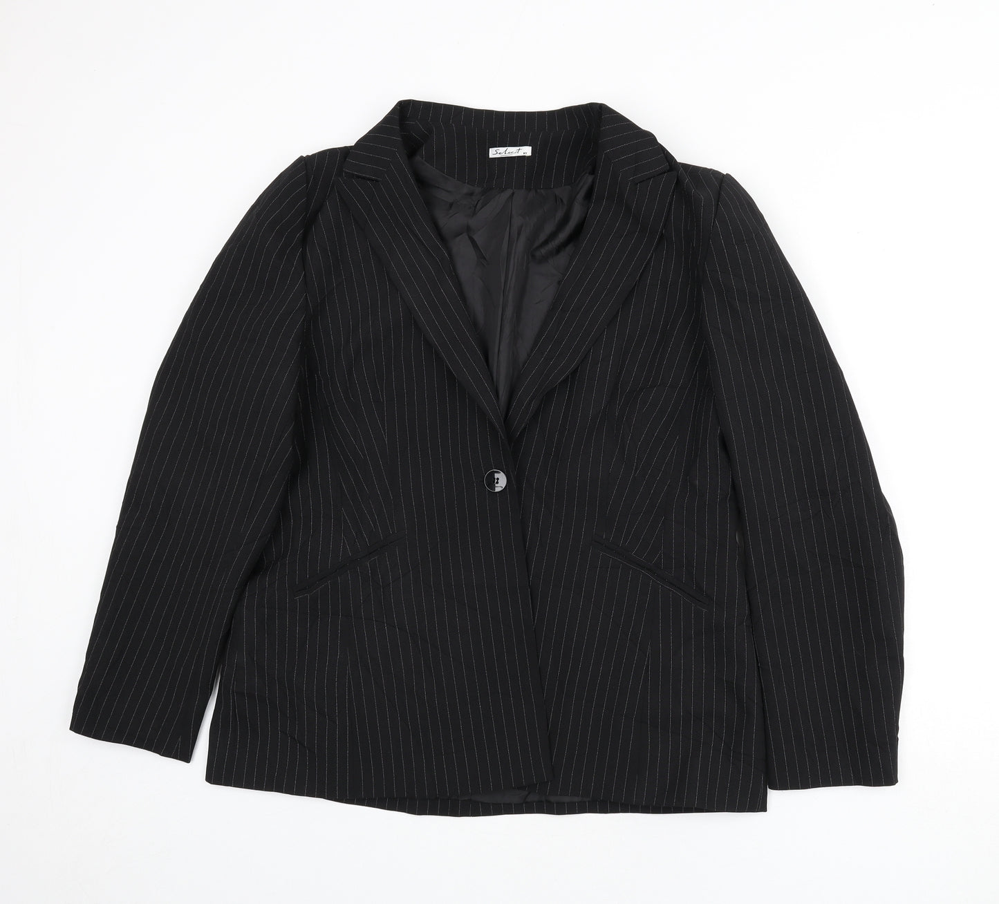 Select Womens Black Striped Polyester Jacket Blazer Size 18