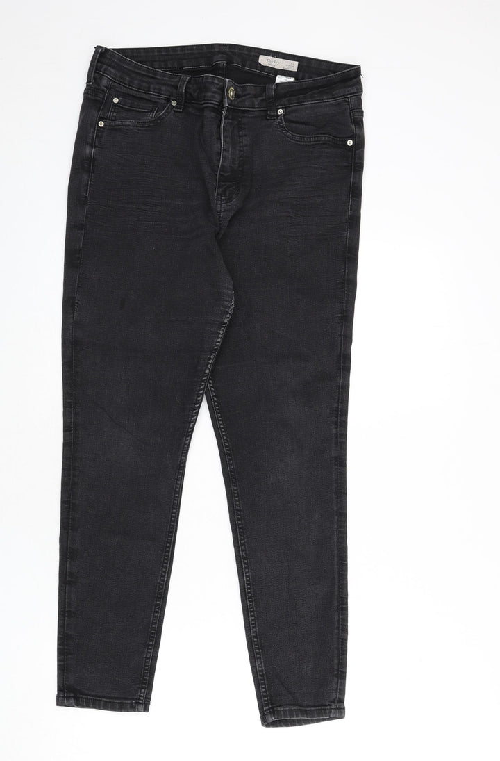 Marks and Spencer Womens Grey Cotton Skinny Jeans Size 16 L26 in Regular Zip