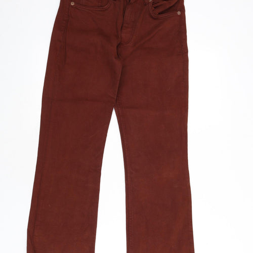 Zara Womens Brown Cotton Bootcut Jeans Size 10 L25 in Regular Zip - Frayed Hems