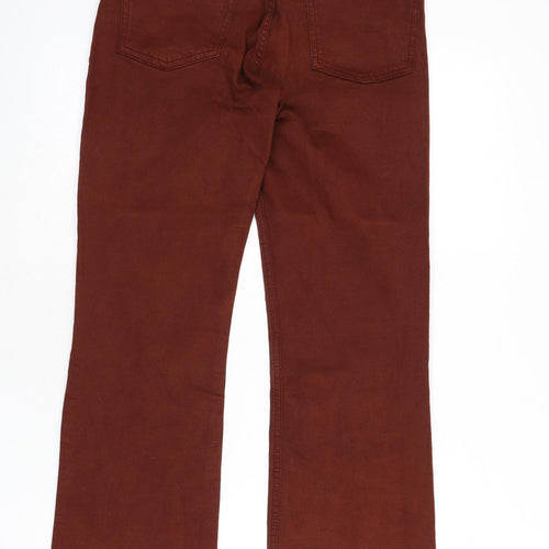 Zara Womens Brown Cotton Bootcut Jeans Size 10 L25 in Regular Zip - Frayed Hems
