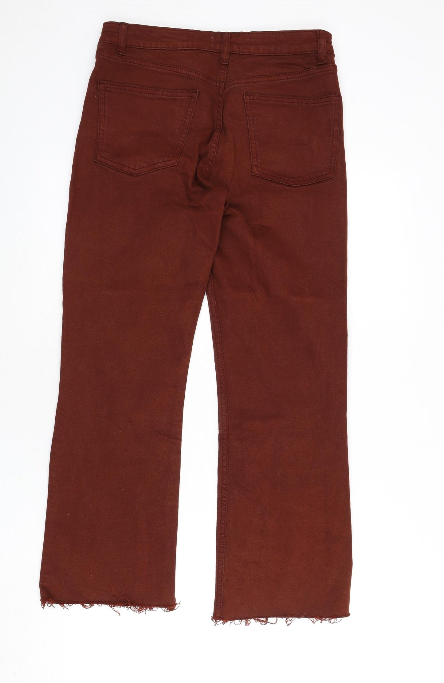 Zara Womens Brown Cotton Bootcut Jeans Size 10 L25 in Regular Zip - Frayed Hems