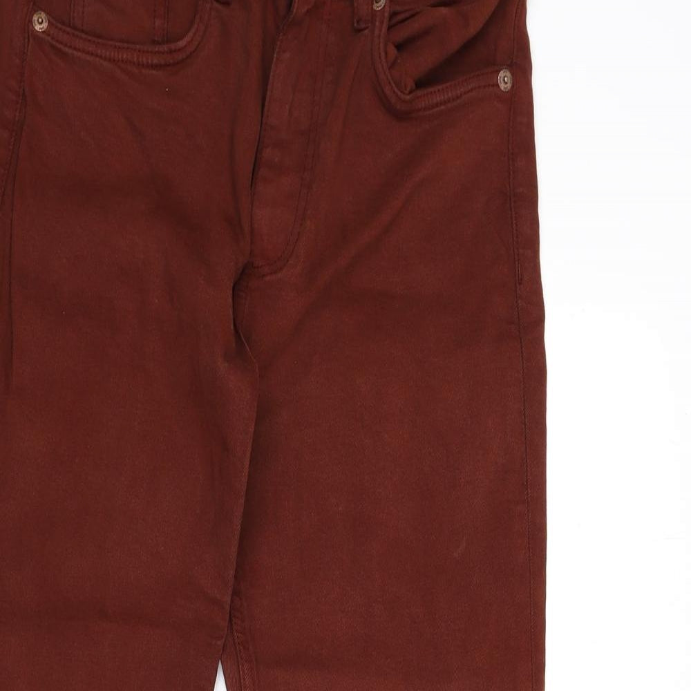 Zara Womens Brown Cotton Bootcut Jeans Size 10 L25 in Regular Zip - Frayed Hems