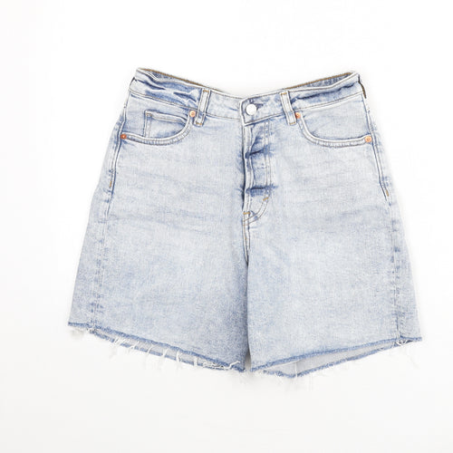 H&M Womens Blue Cotton Cut-Off Shorts Size 10 L4 in Regular Button - 90's Look