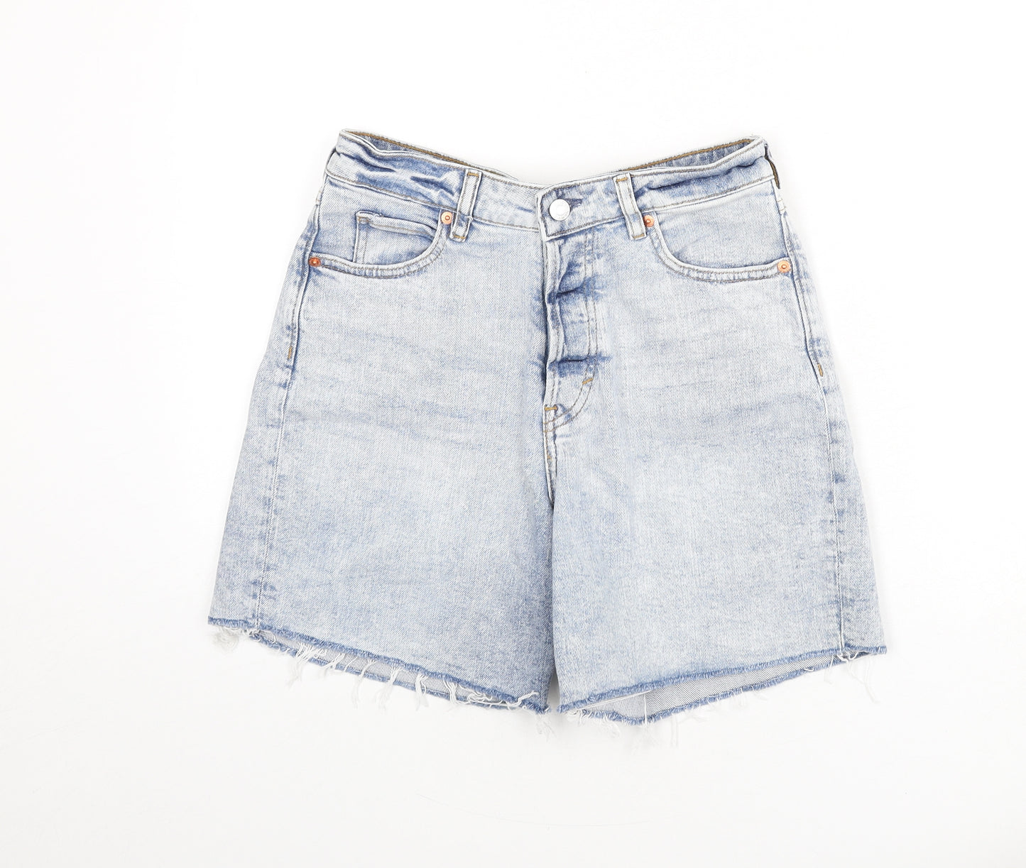 H&M Womens Blue Cotton Cut-Off Shorts Size 10 L4 in Regular Button - 90's Look