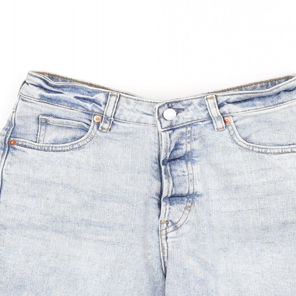 H&M Womens Blue Cotton Cut-Off Shorts Size 10 L4 in Regular Button - 90's Look
