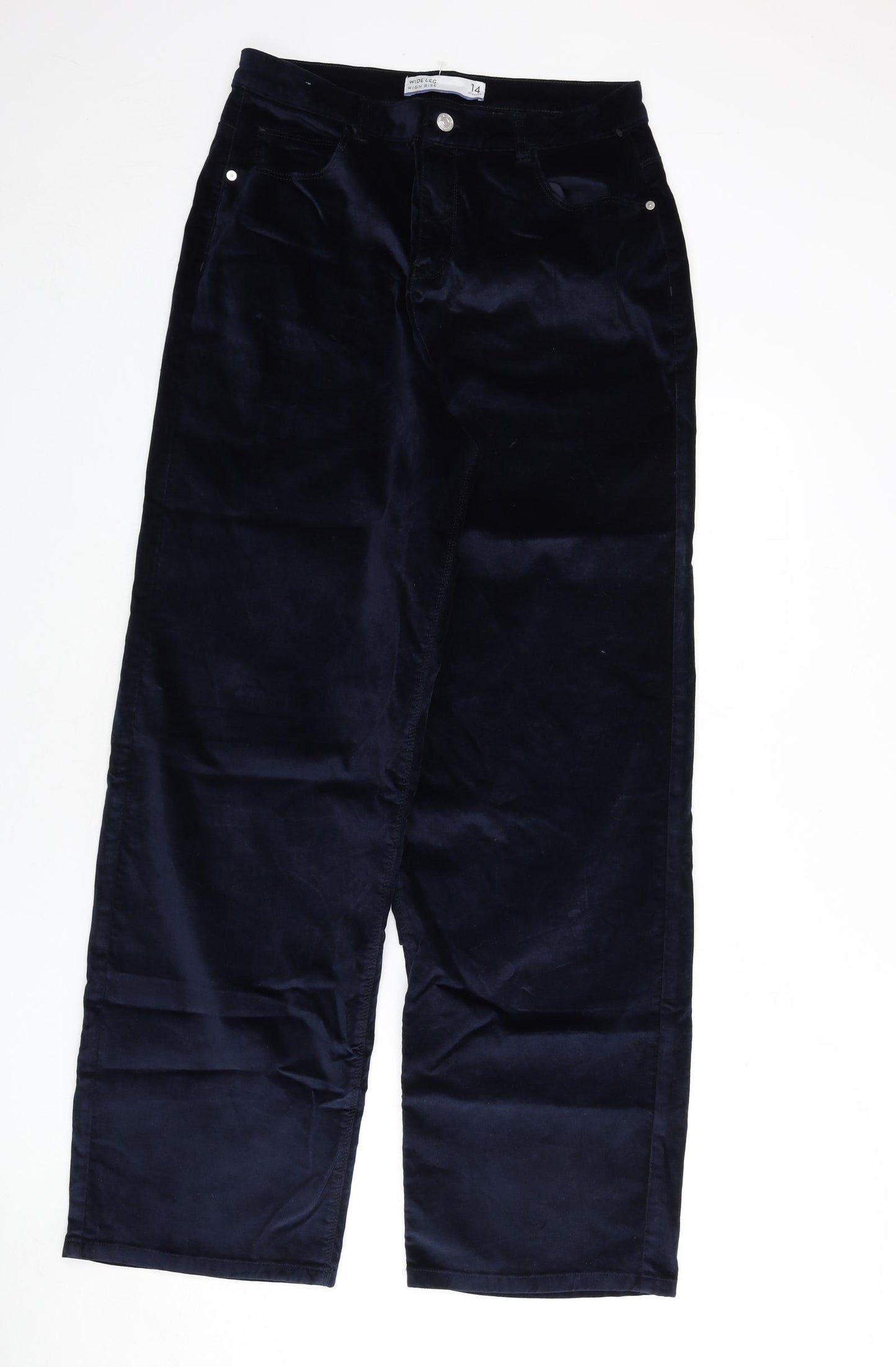 NEXT Womens Blue Cotton Trousers Size 14 L30 in Regular Zip