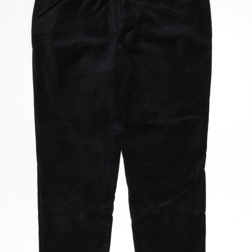 Marks and Spencer Womens Black Cotton Trousers Size 14 L35 in Regular Zip - Short Length