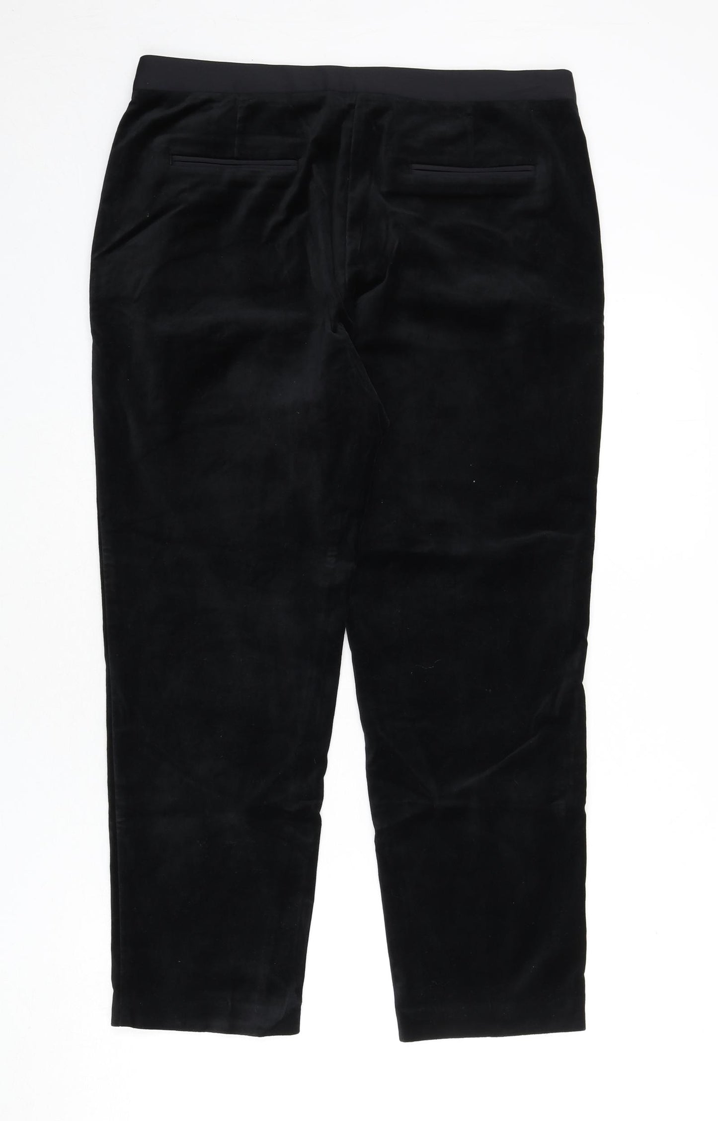 Marks and Spencer Womens Black Cotton Trousers Size 14 L35 in Regular Zip - Short Length