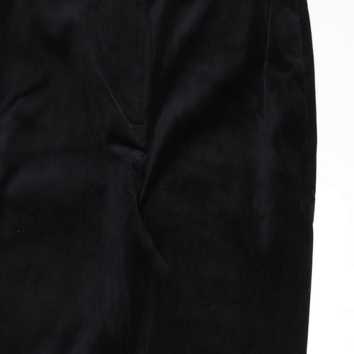Marks and Spencer Womens Black Cotton Trousers Size 14 L35 in Regular Zip - Short Length
