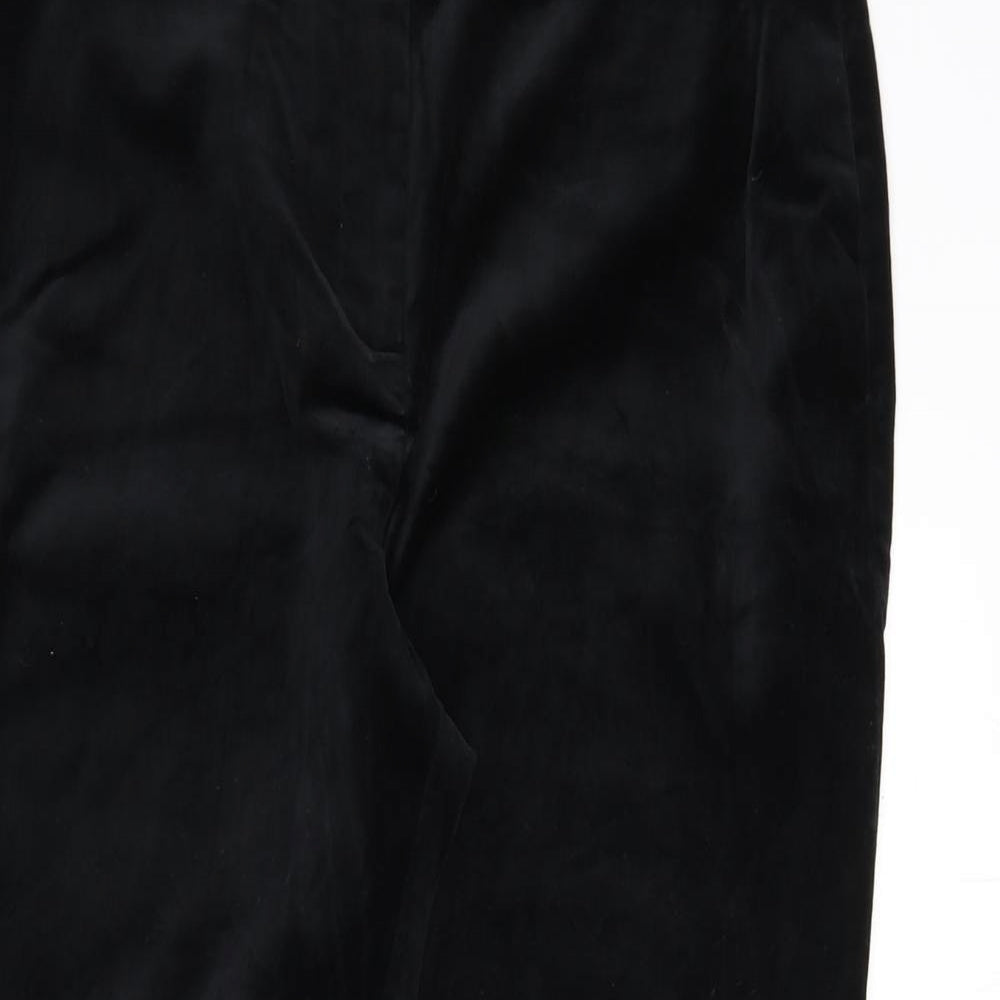 Marks and Spencer Womens Black Cotton Trousers Size 14 L35 in Regular Zip - Short Length