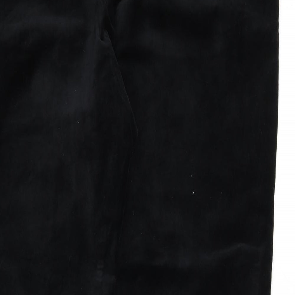 Marks and Spencer Womens Black Cotton Trousers Size 14 L35 in Regular Zip - Short Length