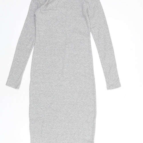 Pull&Bear Womens Grey Cotton Bodycon Size L Round Neck Pullover - Ribbed