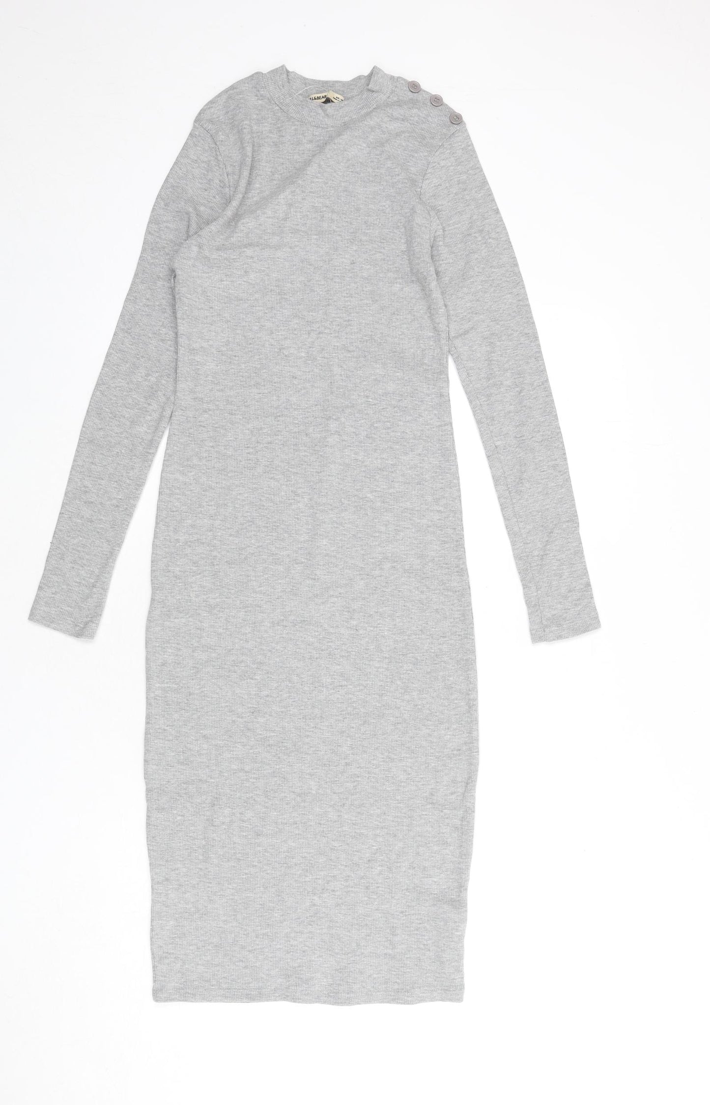 Pull&Bear Womens Grey Cotton Bodycon Size L Round Neck Pullover - Ribbed