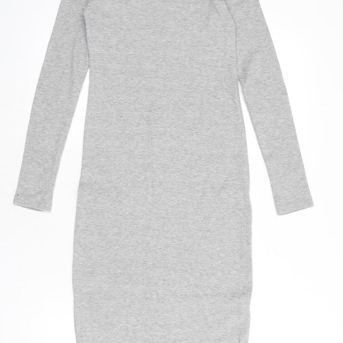 Pull&Bear Womens Grey Cotton Bodycon Size L Round Neck Pullover - Ribbed