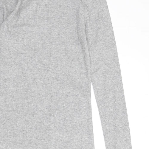 Pull&Bear Womens Grey Cotton Bodycon Size L Round Neck Pullover - Ribbed