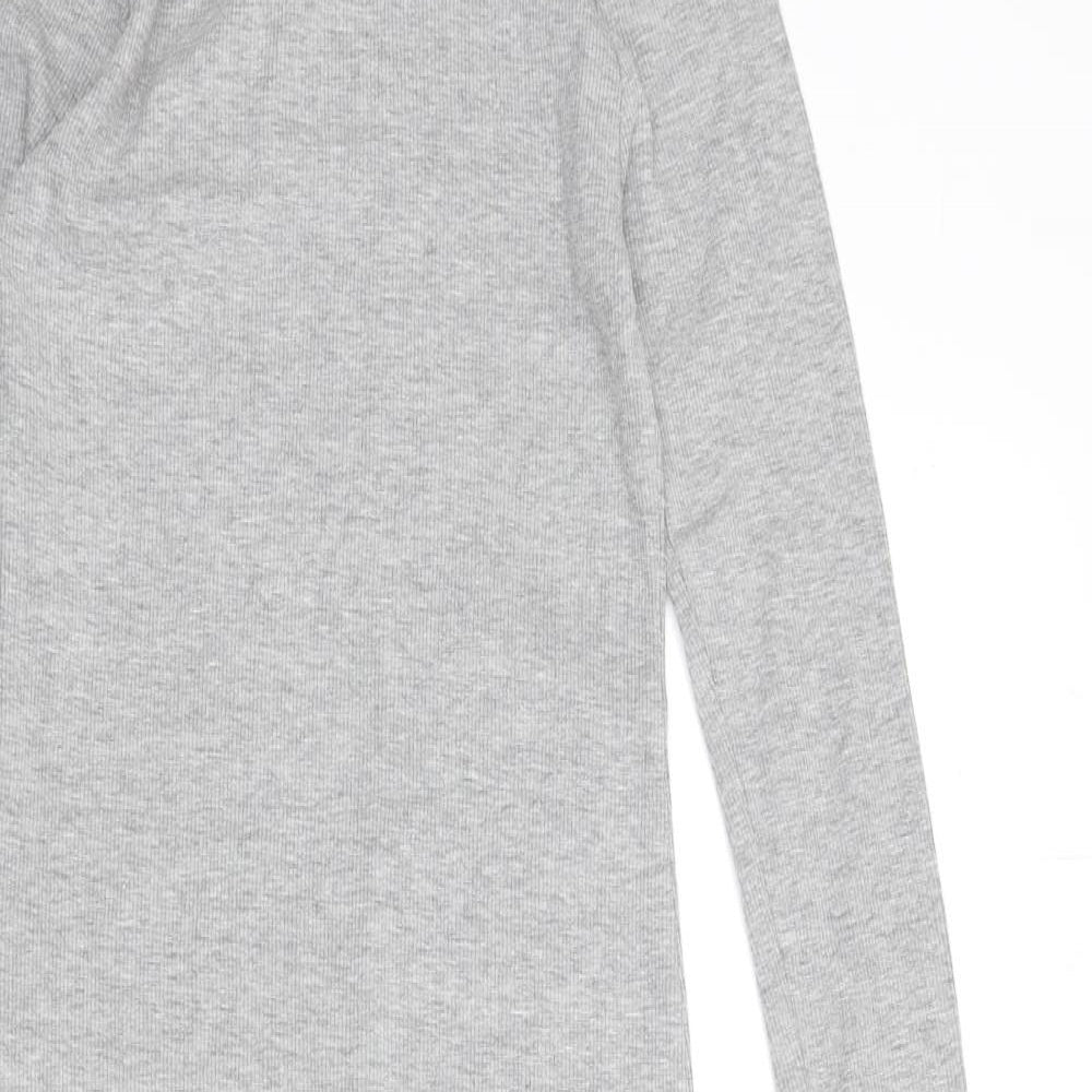 Pull&Bear Womens Grey Cotton Bodycon Size L Round Neck Pullover - Ribbed