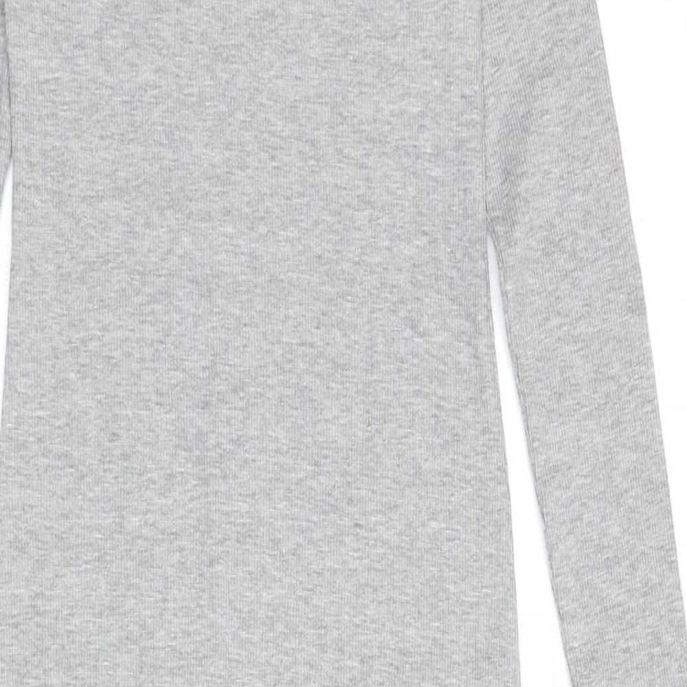 Pull&Bear Womens Grey Cotton Bodycon Size L Round Neck Pullover - Ribbed