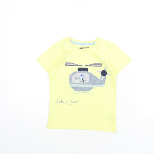 NEXT Boys Yellow 100% Cotton Basic T-Shirt Size 2-3 Years Round Neck Pullover - Helicopter, Giraffe, Lets Go