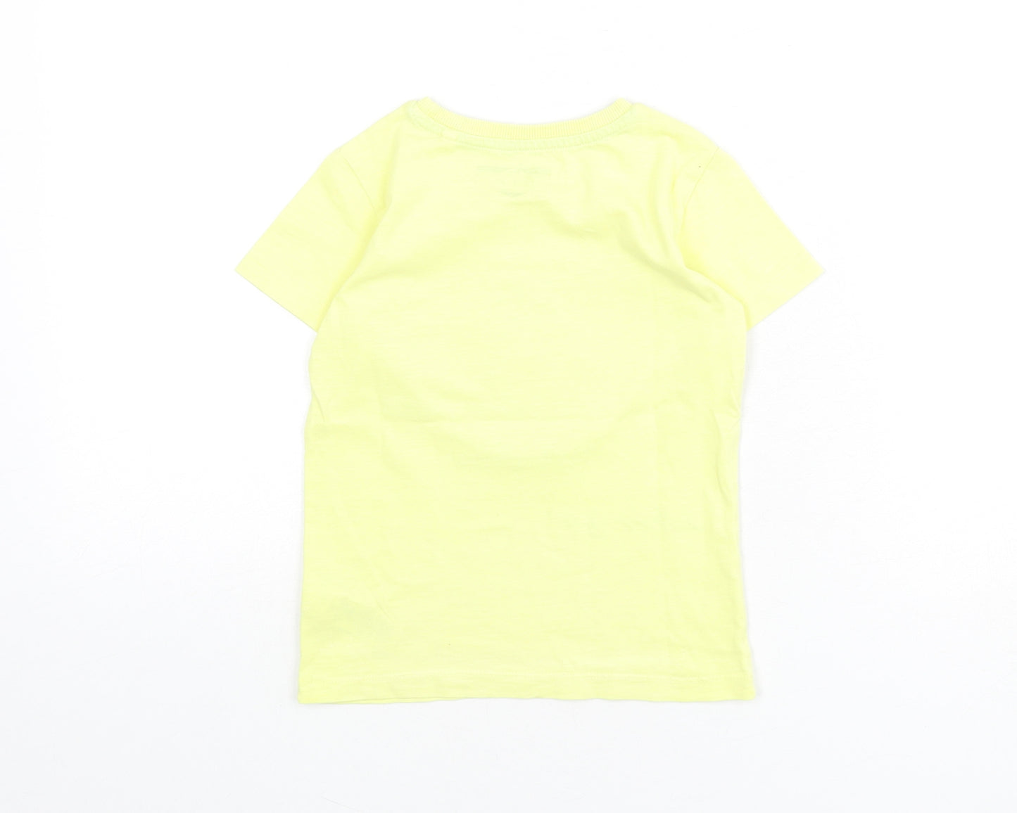 NEXT Boys Yellow 100% Cotton Basic T-Shirt Size 2-3 Years Round Neck Pullover - Helicopter, Giraffe, Lets Go