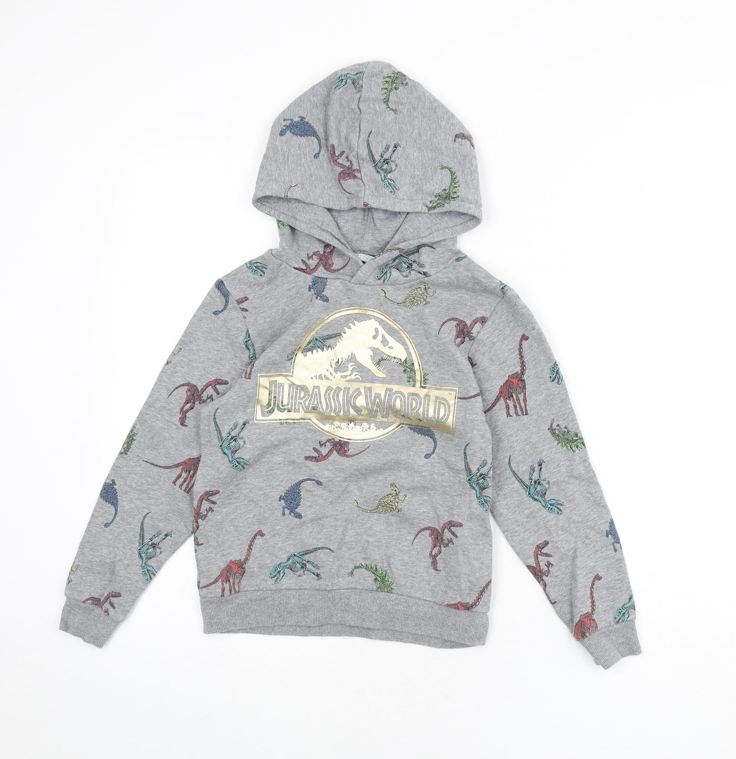 Jurassic World Boys Grey Geometric Cotton Pullover Hoodie Size 7-8 Years Pullover - Dinosaur Print