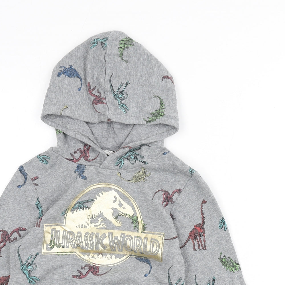 Jurassic World Boys Grey Geometric Cotton Pullover Hoodie Size 7-8 Years Pullover - Dinosaur Print