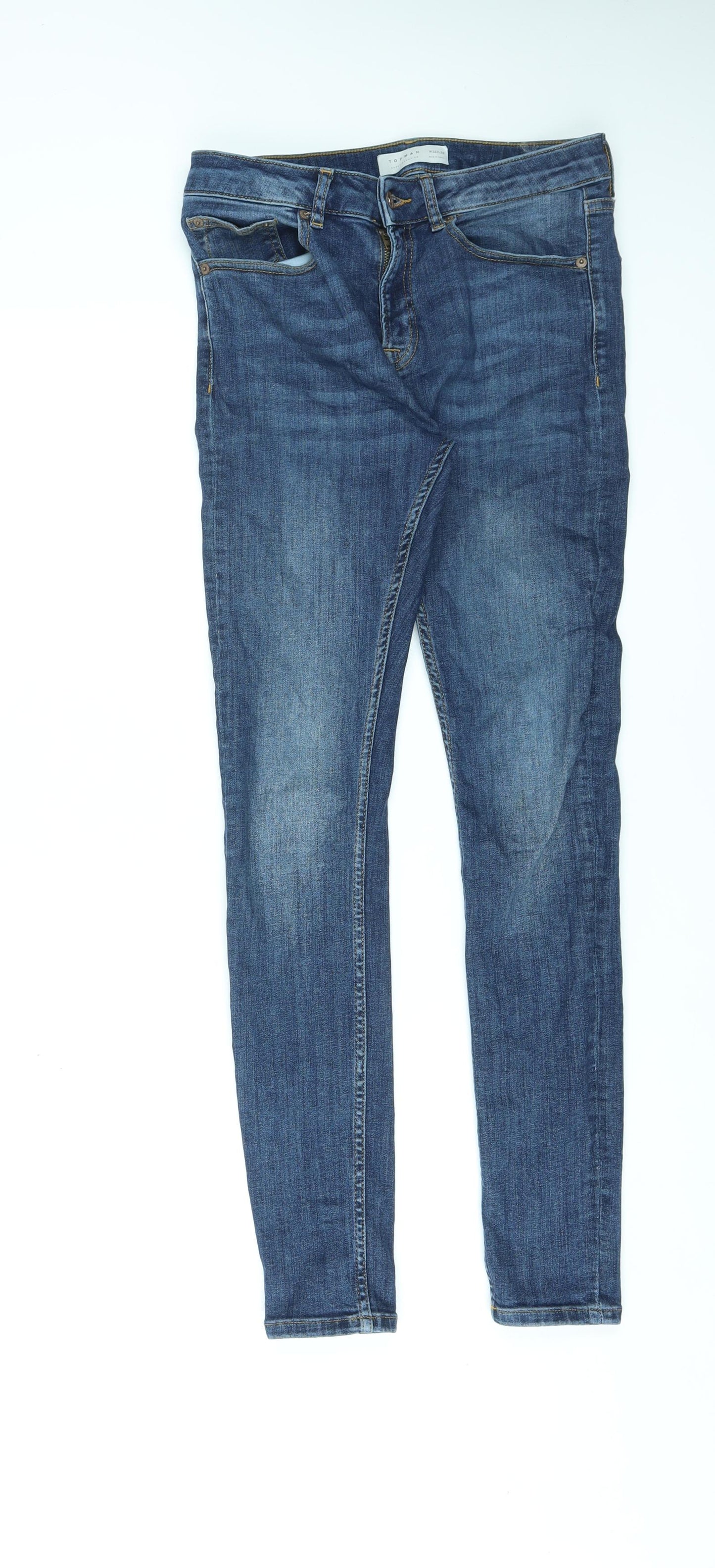 Topman Mens Blue Cotton Skinny Jeans Size 32 in L32 in Regular Zip