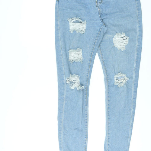 Boohoo Womens Blue Cotton Skinny Jeans Size 8 L28 in Regular Zip