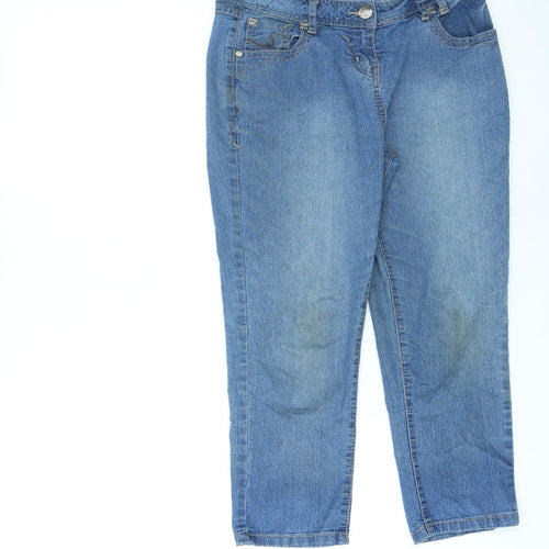 Red Herring Womens Blue Cotton Cropped Jeans Size 8 L21 in Regular Zip