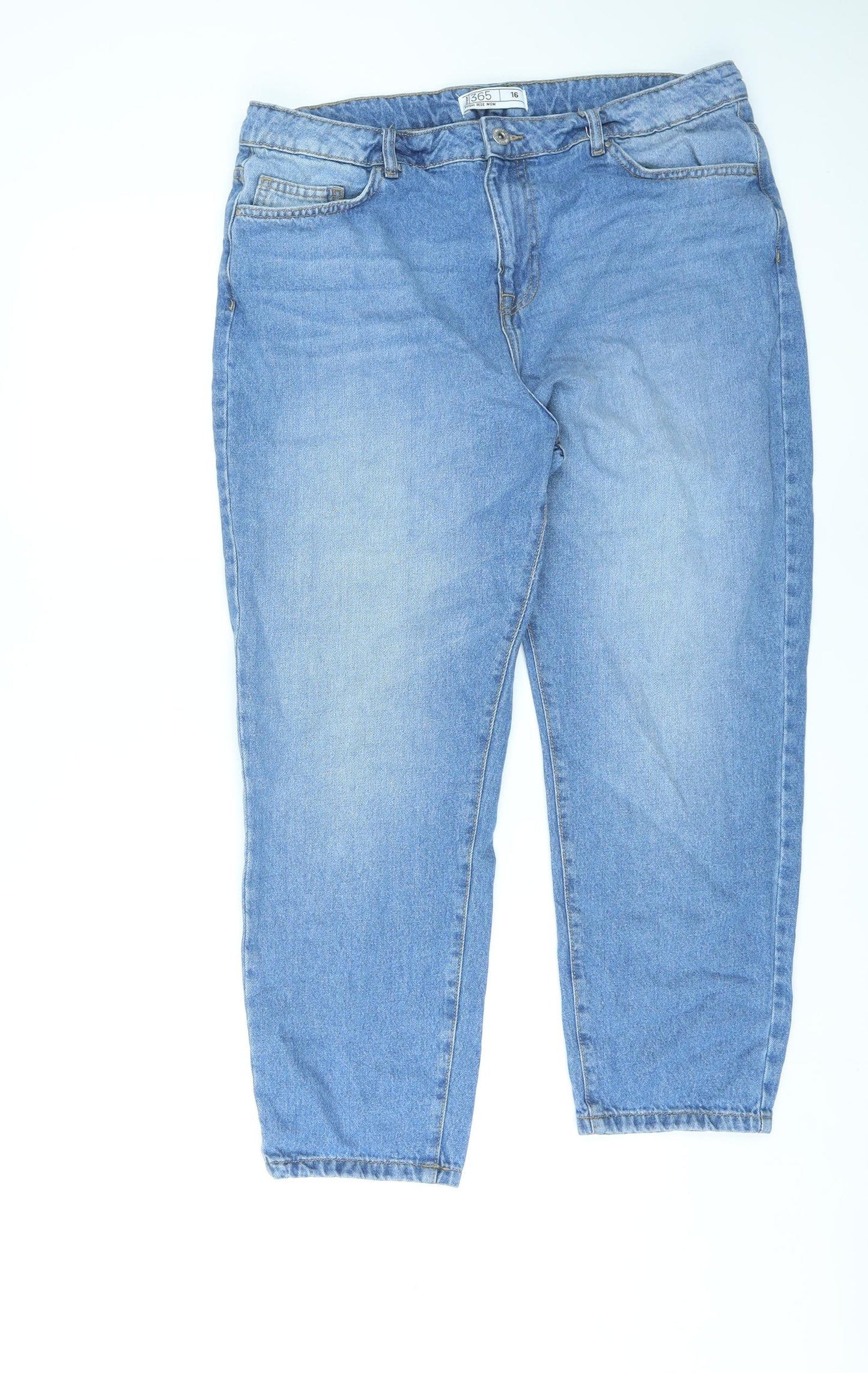 Denim 365 Womens Blue Cotton Mom Jeans Size 16 L25 in Regular Zip - Cropped