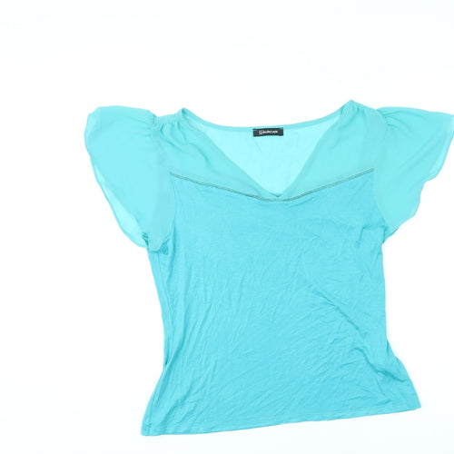 Kaleidoscope Womens Blue Viscose Basic Blouse Size 14 V-Neck