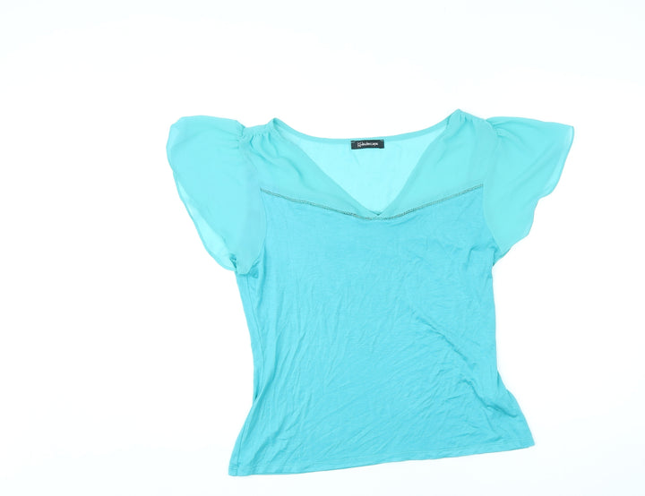 Kaleidoscope Womens Blue Viscose Basic Blouse Size 14 V-Neck