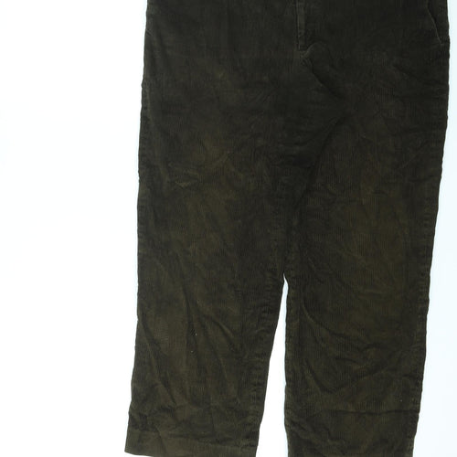 Marks and Spencer Mens Green Cotton Trousers Size 38 in L26 in Regular Zip