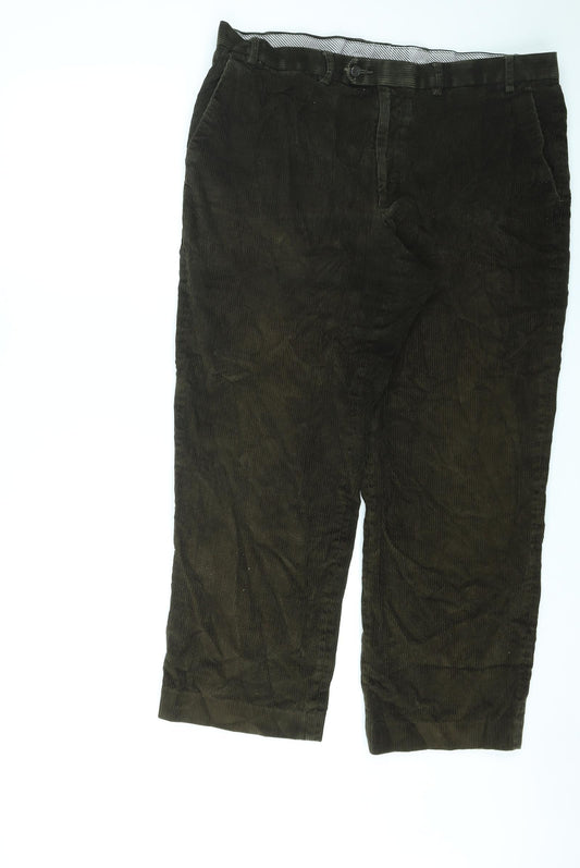 Marks and Spencer Mens Green Cotton Trousers Size 38 in L26 in Regular Zip